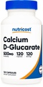 Nutricost Wapnia D- Glukaran 500mg, 120 Kapsułek - Gluten Free, Nie-GMO, Wegetariański Przyjazny