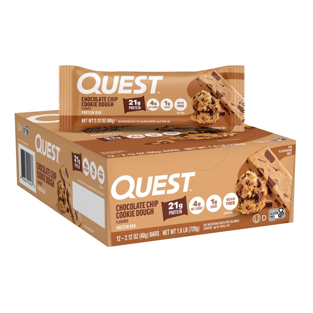 Quest Nutrition Czekoladowy chip Cookie Dżugh Protein Bary, Wysokie białka, Niskie węglowodany, Gluten Free, Keto Friendly, 12 Hrabia