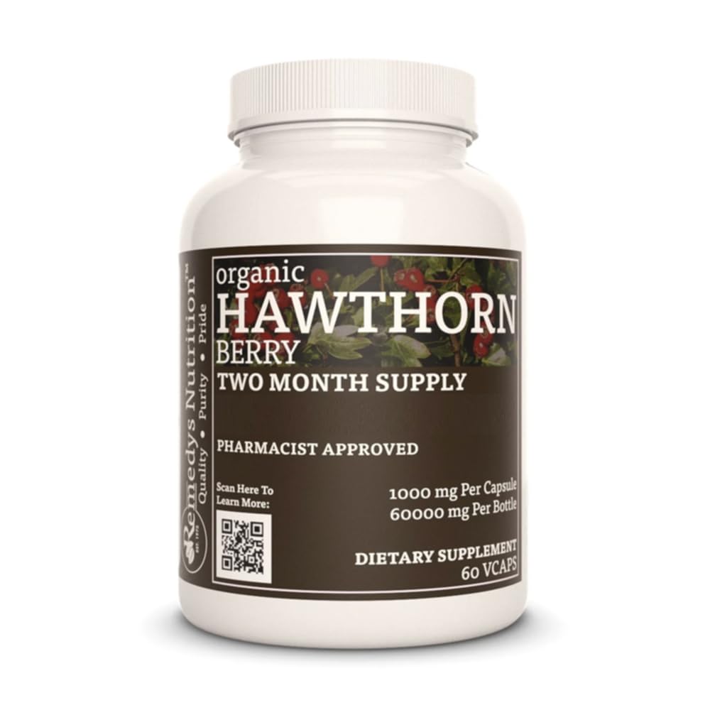 Żywienie Remedy 's Hawthorn Berry 124; 1000 mg, 60 Kapsułek Vegan Herbal Dietetyczny Suplement 124; Dwa miesiące dostaw