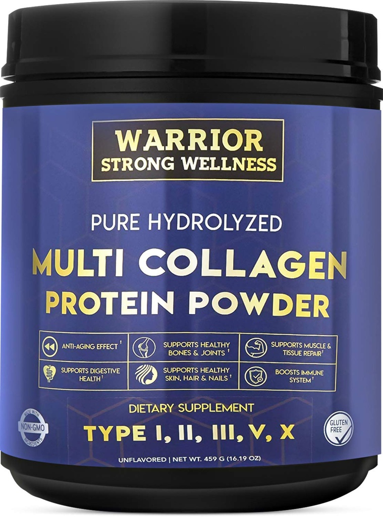 Czysty hydrolizowany proszek z protein wielokolagenowych, proszek z kolagenu, energia boost, do starzenia się skóry Elastyczność, Włosy i paznokcie Wsparcie wzrostu, Zdrowie stawów (Unflavored)