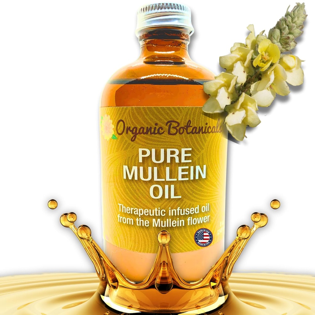 Mullein Oil - Organic Ear Oil Drops for Earraches, Tinnitus & Kids - Herbal Extract for Soothing Relief (4 oz)
