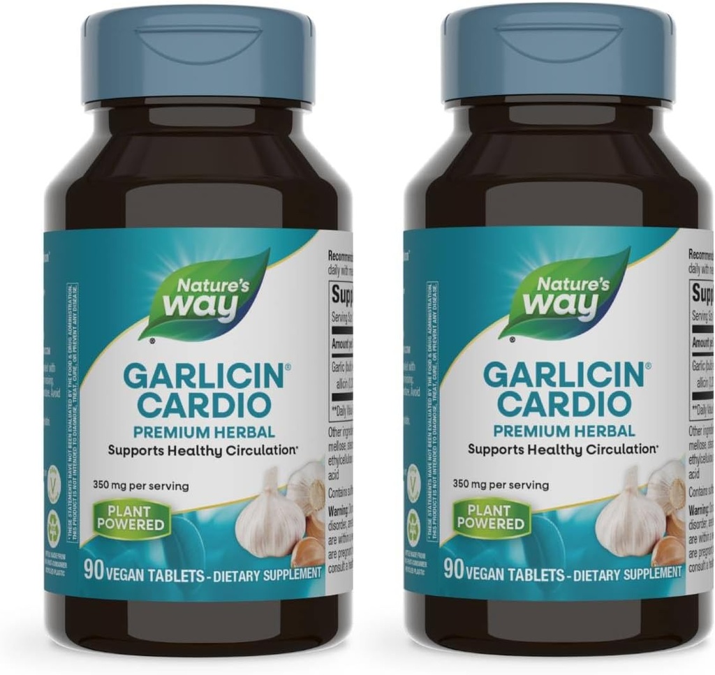Nature 's Way Garlicin Cardio Premium Herbal Healthy Circulation Support * 350 mg na serwowanie 90 tabletek