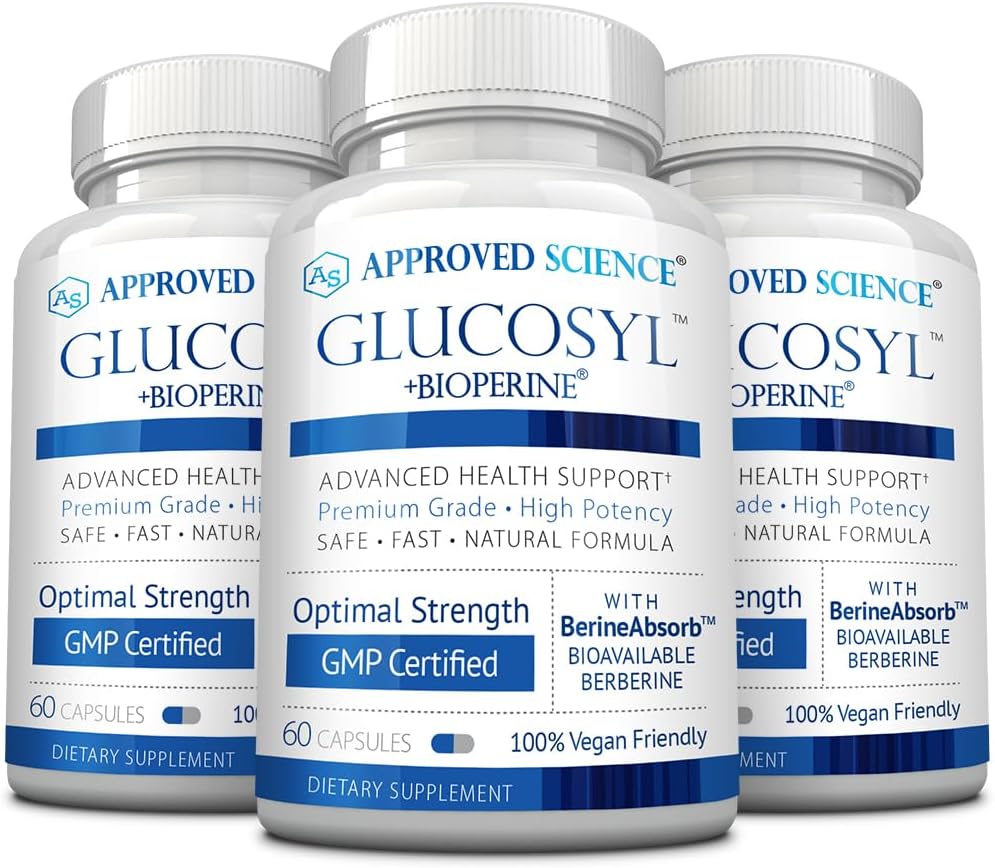 Zatwierdzony Science Glucosyl Supplement - 250 mg Berberine, Mulberry, Cynamon wodny - 60 Kapsułek wegetariańskich - Opakowanie po 3