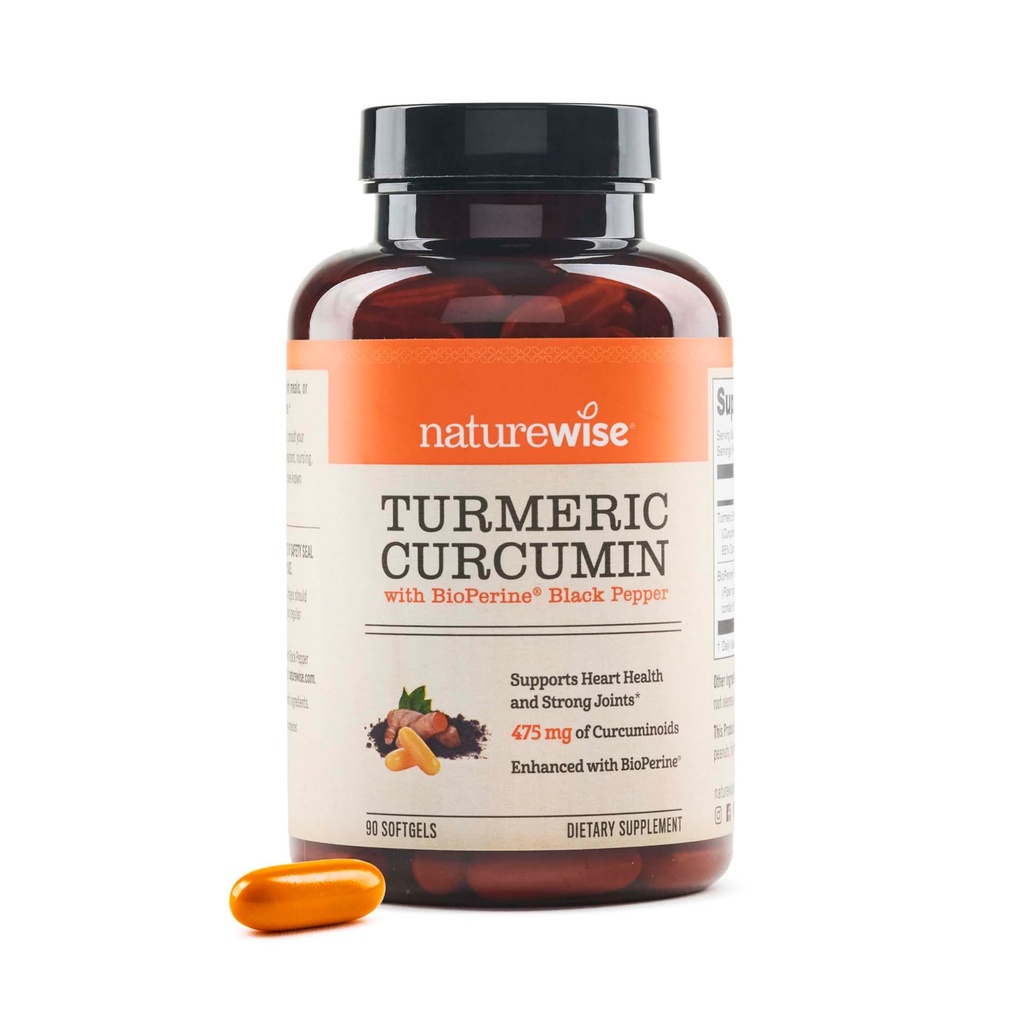 Kurkumina Turmerowa NatureWise 500 mg z Black Pepper Softgels - Dodatkowa siła, Zwiększona absorpcja - 95% Kurkuminoidy i BioPerine dla immunologicznego wsparcia - Bezglutenowy, Non-GMO - 90 Hrabia [3-Miesiąc dostaw]