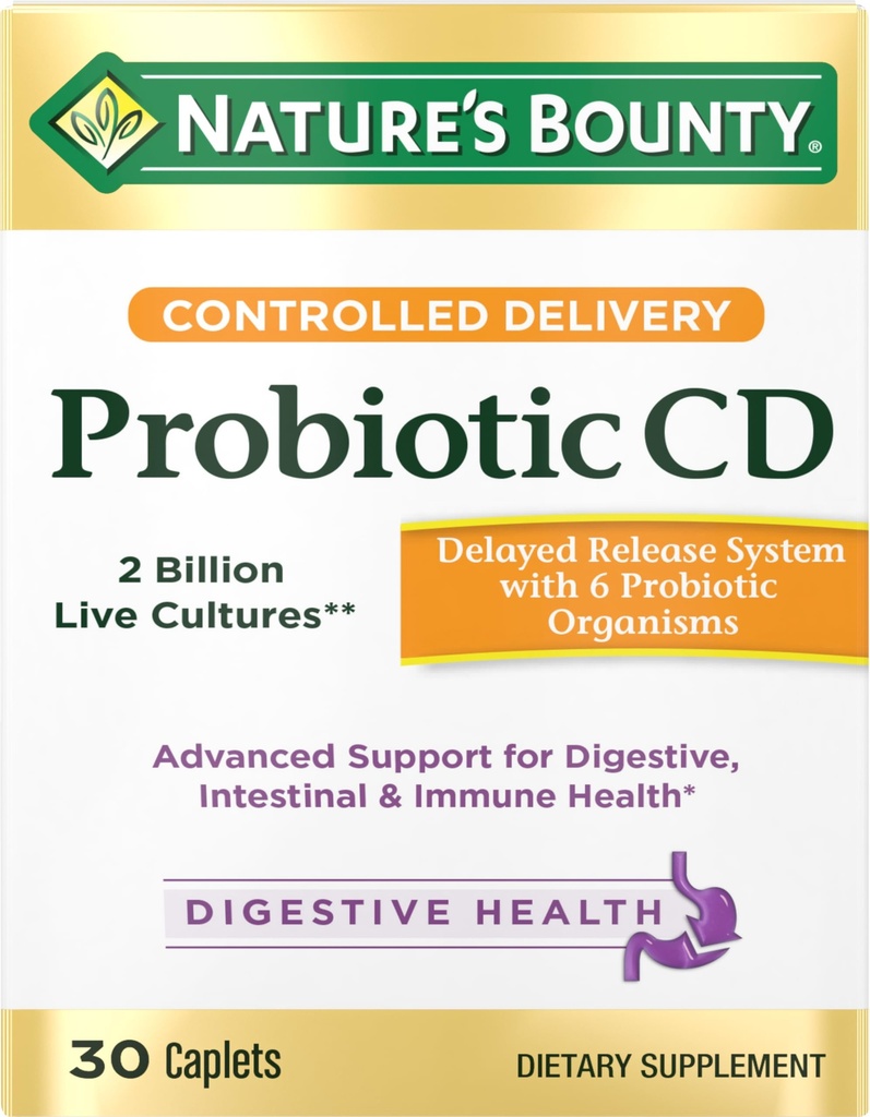 Nature 's Bounty Probiotic, Controlled Delivery Dietary Supplement, Dostarcza Przyjazne bakterie do Digestive, i systemów immunologicznych, 30 Caplets