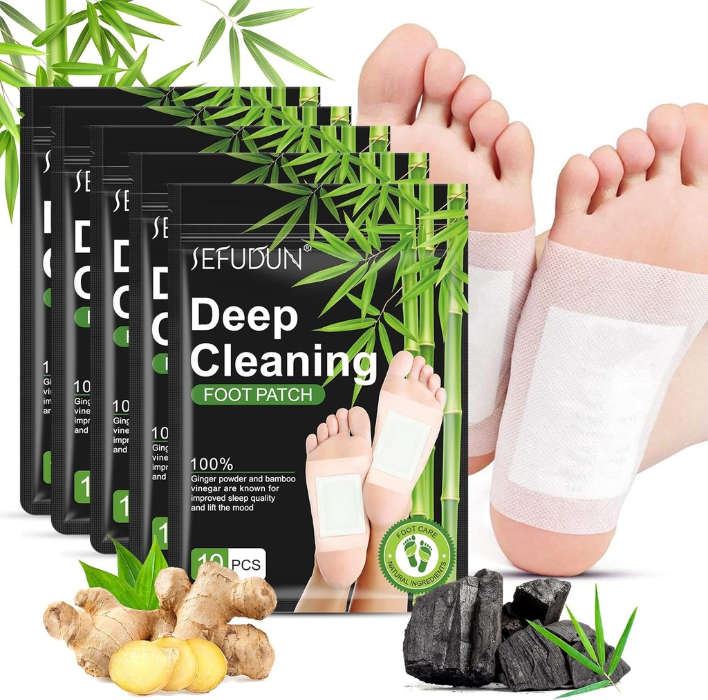 Tudiqe 50PCS Foot Pads, Pure Natural Bamboo Vinegar Ginger Powder Foot Pad for Foot Care, Ginger Foot Pads for Better Sleep, Deep Cleansing Foot Patches