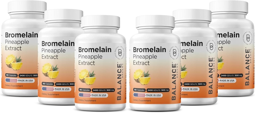Balancebreens Bromelain 500 mg kapsułki - 2400 GDU Ananas Extract Supplement for Joint Support, Natural Bulleing Support, and Healthy Disease - 180 Kapsułki organiczne Made in USA