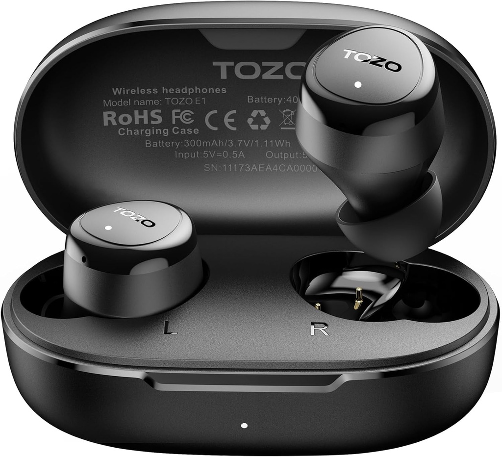 TOZO Bezprzewodowe słuchawki Build in Mic Clear Calls Ergonomiczna waga światła Bluetooth 5.3 w słuchawkach słuchowych Waterproof Premium Stereo Dźwiękowe słuchawki 30H Playtime z 32 EQs poprzez APP