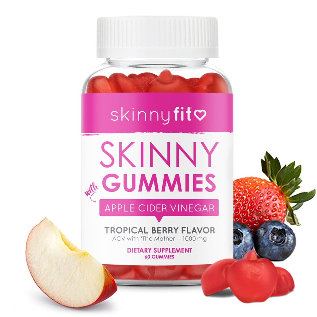 Skinny Fit Skinny Gummies Jabłko Cydr Gummies Ocet w / Matka, Zdrowa waga, Immune Support, Witamina B9, B12, Buraki, Granat, Weganka Przyjazna, 60 Hrabia