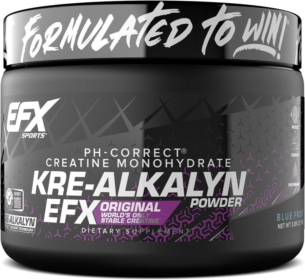 EFX Sports Kre- Alkalyn EFX Proszek 124; pH Prawidłowe Kreatynowy Monowodny proszek Suplement do proszku 124; Siła, Wzrost mięśni i wydajność 124; 55 Służenie (niebieski mróz)