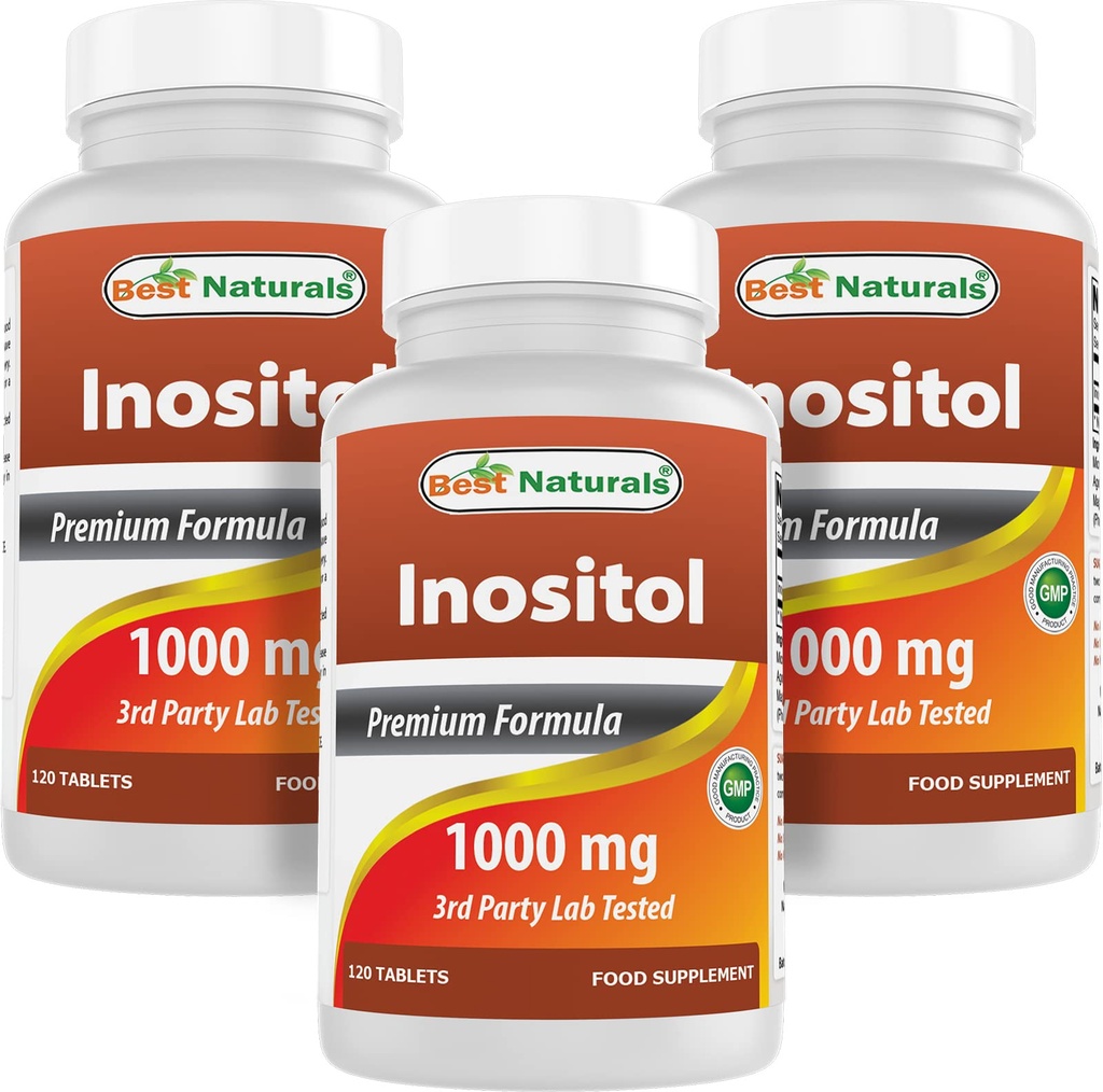 Best Naturals Inositol 1000 mg 120 Tablets (120 Count (Pack of 1)) (120 Count (Packf of 3))