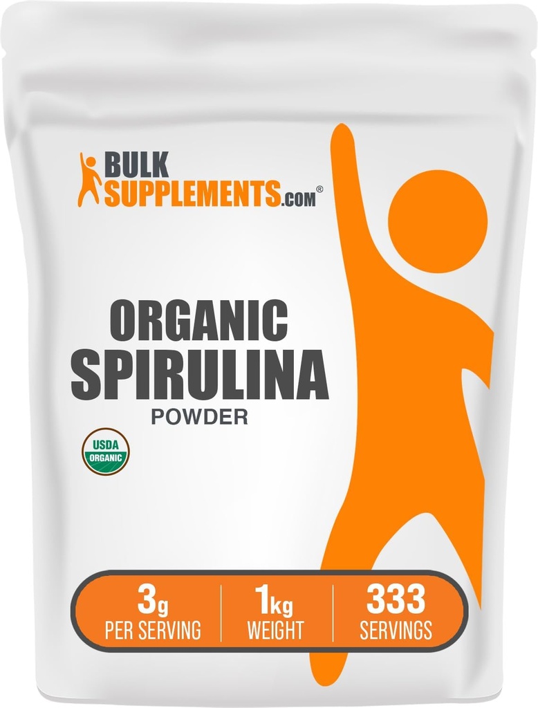 BulkSupplements.com Proszek Spirulina organiczna - Superfood, Zielony Proszek Spirulina, Suplement ziołowy - Vegan- Friendly, 3g na Serving, 1kg (2,2 kg) (Opakowanie 1)