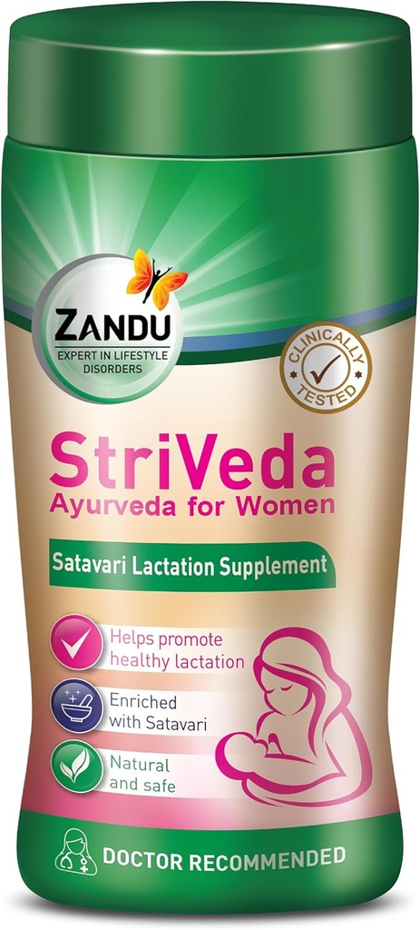 Zandu Striveda Shatavari Lactation Supplement Powder, Dziecko do zwiększenia podaży mleka w piersi, 210 G, Zalecane lekarza, Naturalne i bezpieczne