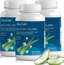AloeCure Natural Melatonin + Kolagen z organicznym Aloe Vera - Natural Seep Aid Supplement for Restful Nights - Kolagen Complex for Joint Strength, Elastyczność skóry, Wzrost włosów i paznokci, 30 Kapsułki