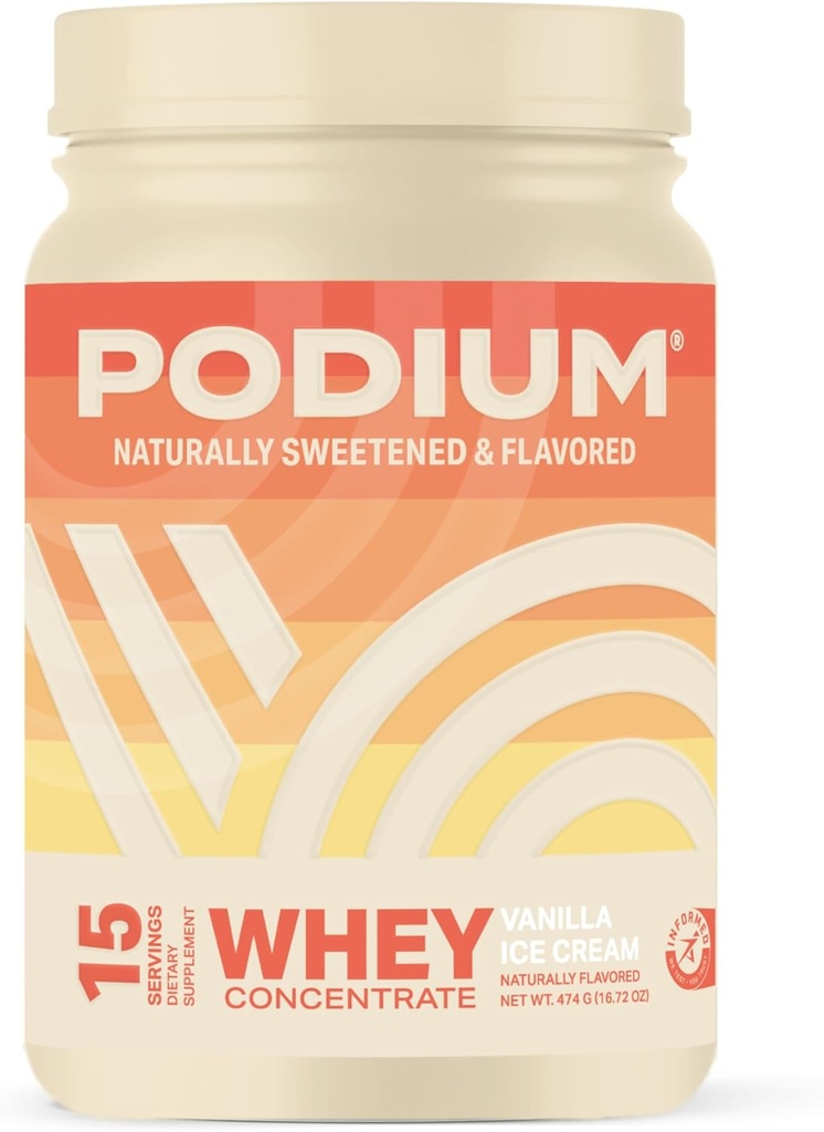 Podium Nutrition Serwatka Białko proszku, Wanilia Lody, 22g Białko na Podawanie z Enzymów Digestive, Serwatka Protein Isolate & Koncentrat, Gluten Free, Niskie węglowodany, Niski cukier i Soy Free, 15 Sługi