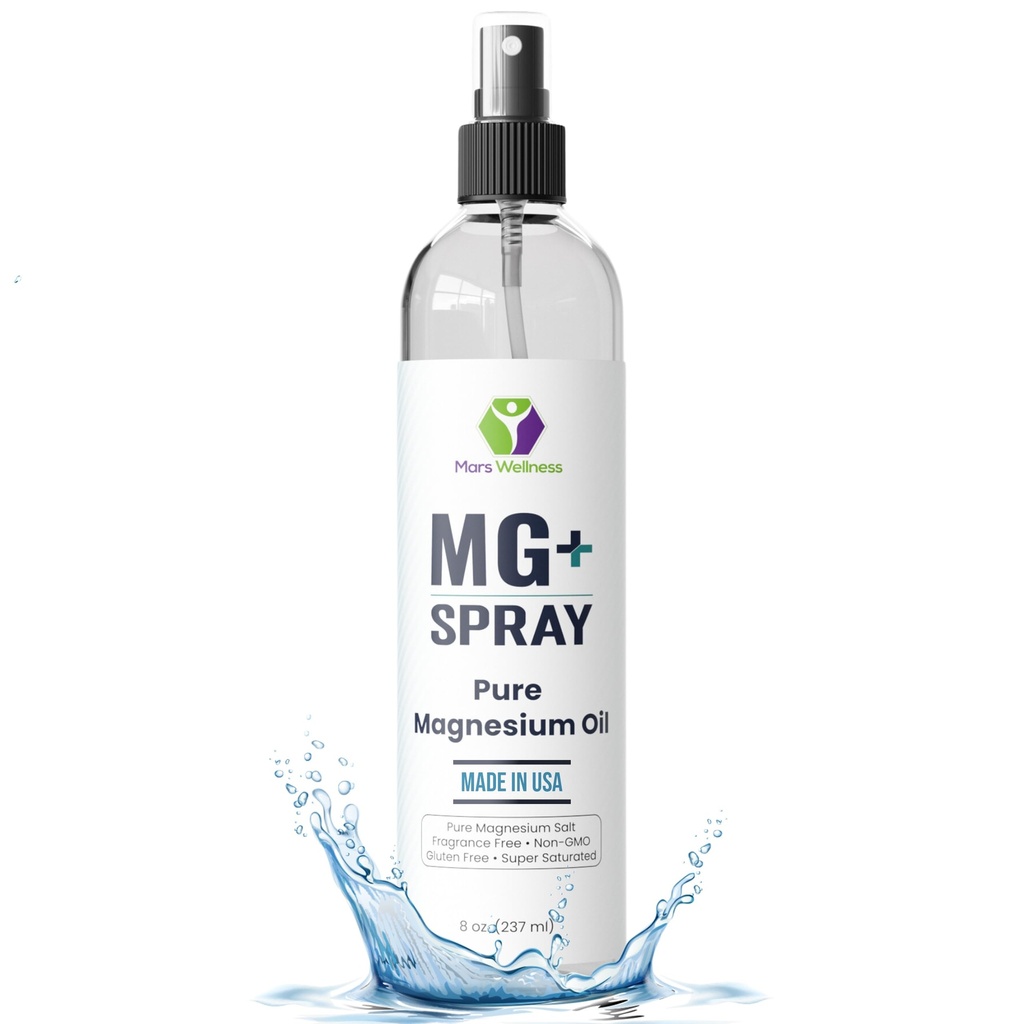 Tematyczne rozpylanie magnezu na sen i skurcze nóg - Made in USA by Mars Wellness - 8 oz - Czysty olej magnezowy, Relaks i odmładza mięśnie