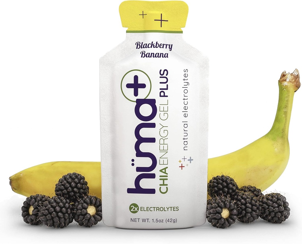 Huma Plus (Double Electrolytes) - Gel Chia Energy, BlackBerry Banana, 12 Gels - Przyjazne do stomachów, Gele Realu Food Energy