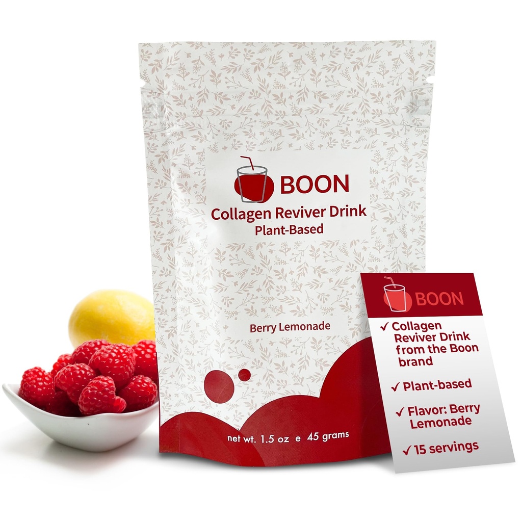 Boon Collagen Reviver Drink - Plant- oparte na Collagen suplement booster dla pięknej i promiennej skóry - Organiczny, Wegan Collagen Proszek - Berry Lemonade Flavor, 15 Służenie