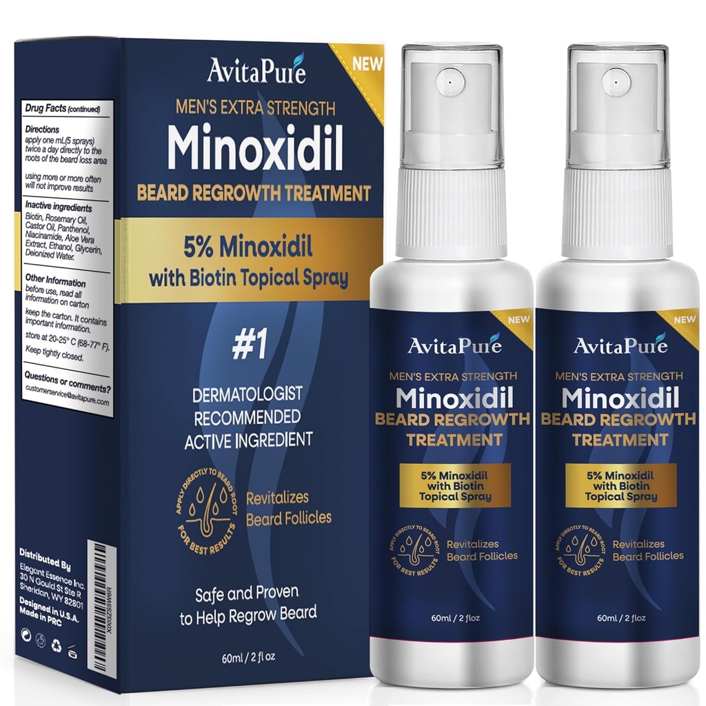 Minoksydyl Beard Growth Oil: Minoksydyl dla mężczyzn Beard Infused With Biotin, Dodatkowa siła Minoksydyl 5% Beard Growth Serum to Grow Beard & Mustache Fast