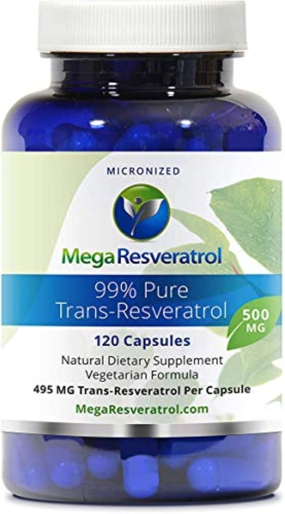 Mega Resveratrol, stopień farmaceutyczny, 99% Czysty, Izolat, Mikronizowany Trans- Resveratrol, 120 Veggie Caps, 500 mg na kapsułki. Czystość potwierdzona. Absolutnie NO Toksyczny "nieaktywny" Składniki dodane.