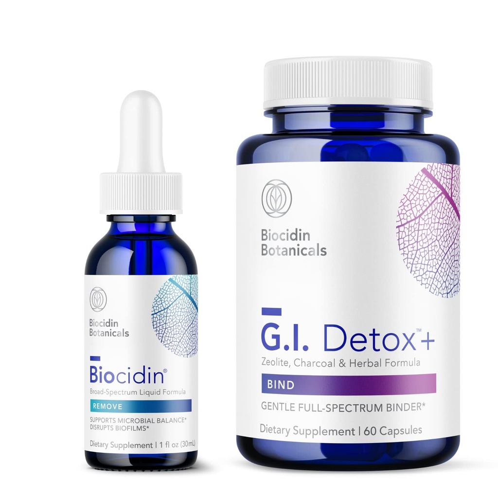 Bio- Botanical Research Biocidin Liquid Formula (1 oz) z GI Detox + Gentle Binder - Dwuproduktowy Bundle Detoksykacji do wspierania oczyszczania i trawienia - Assists in Toxin & Biofil Usuwanie