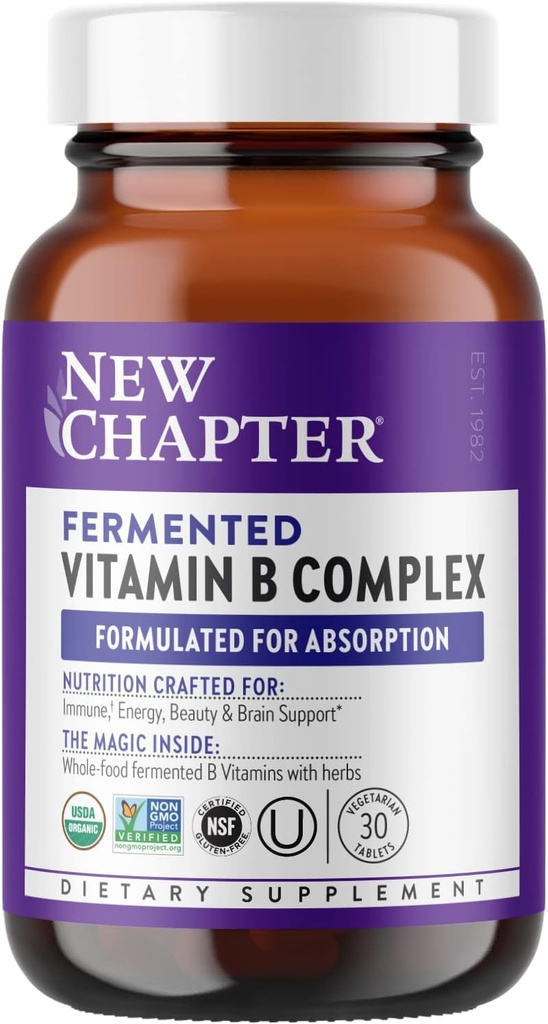 NOWY ROZDZIAł Organiczne fermentowane witaminy B Complex 30 Count, 30 CT