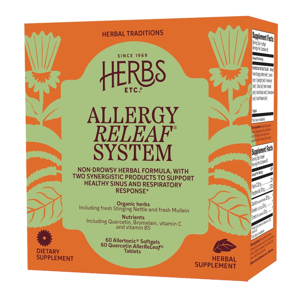 Herbs Etc. Alergy ReLeaf System - Sezonowy suplement dyskomfortu - Zapewnia wsparcie dla kichania i swędzenia oczu - Wspomaga funkcję zatoki - 60 Softgels, 60 Tablets (60 Servings)