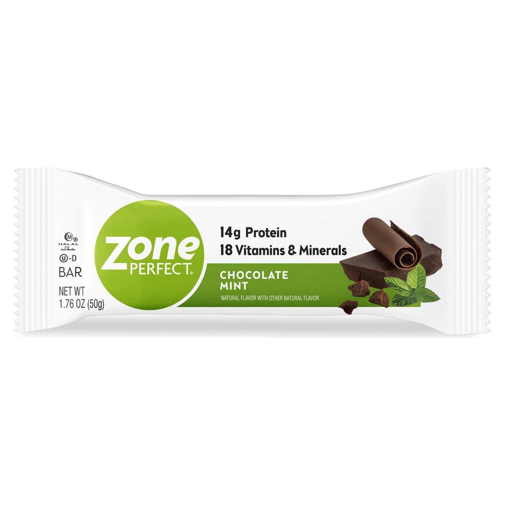 ZonePerfect Bary proteinowe, 14g Białko, 18 Witamin i Minerałów, Żywny Bar Przekąski, Mennica czekoladowa, 12 Barów