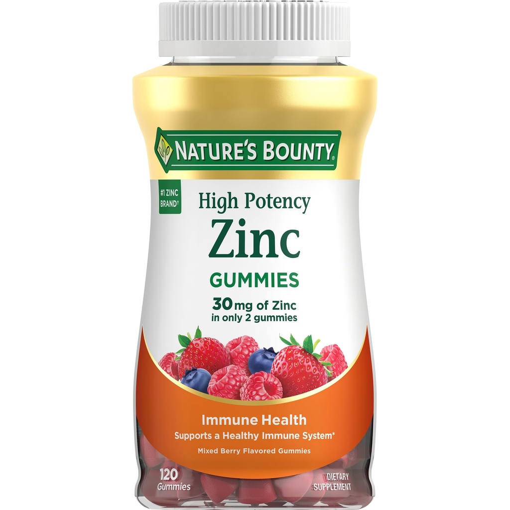 Nature 's Bounty Cynk Gummies, immunologiczne Gummies Support, Wspiera skórę i przeciwutleniacz Zdrowie, Mieszane Berry, 30mg, 120 Hrabia
