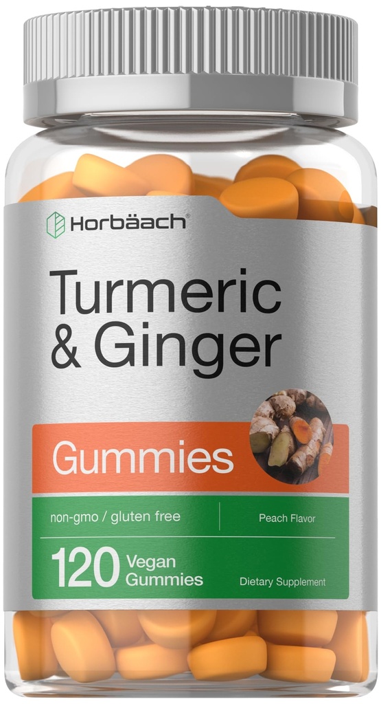 Horbäach Turmeric i Ginger Gummies Birmingham 124; 120 Hrabia Birmingham 124; Peach Flavor Birmingham 124; Vegan Non-GMO & Gluten