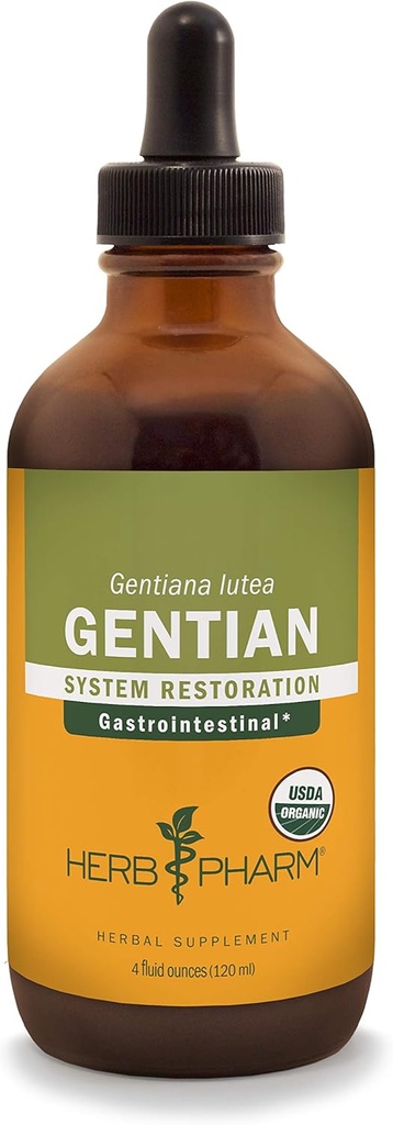 Herb Pharm Certified Organic Gentian Liquid Extract for Digestive Support - 4 unce