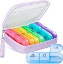 Cute Pill Organizator 3 razy dziennie, Duży Codzienne Pill Case dla kobiet, Portable Pill Box 7 Dzień na torebkę z workiem i zamkiem do trzymania witamin, Leki, Oleje rybne, Suplementy (Purpurowy)