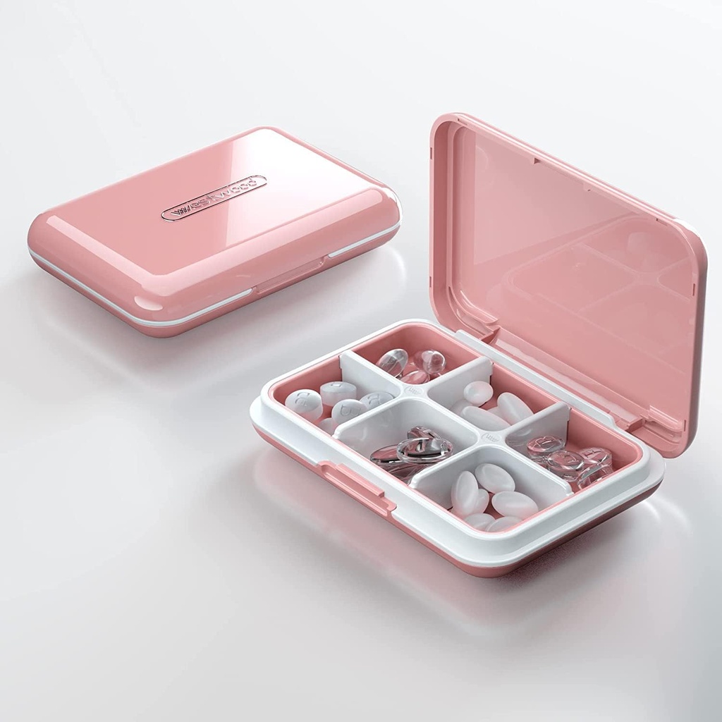Daily Pill Organizer, Pill Box for Purse - Dtouayz Travel Pill Case, Suplement witaminy i Dispenser leków wodoodporny 6 Składnik leku, Tygodniowy duży pojemnik na lek