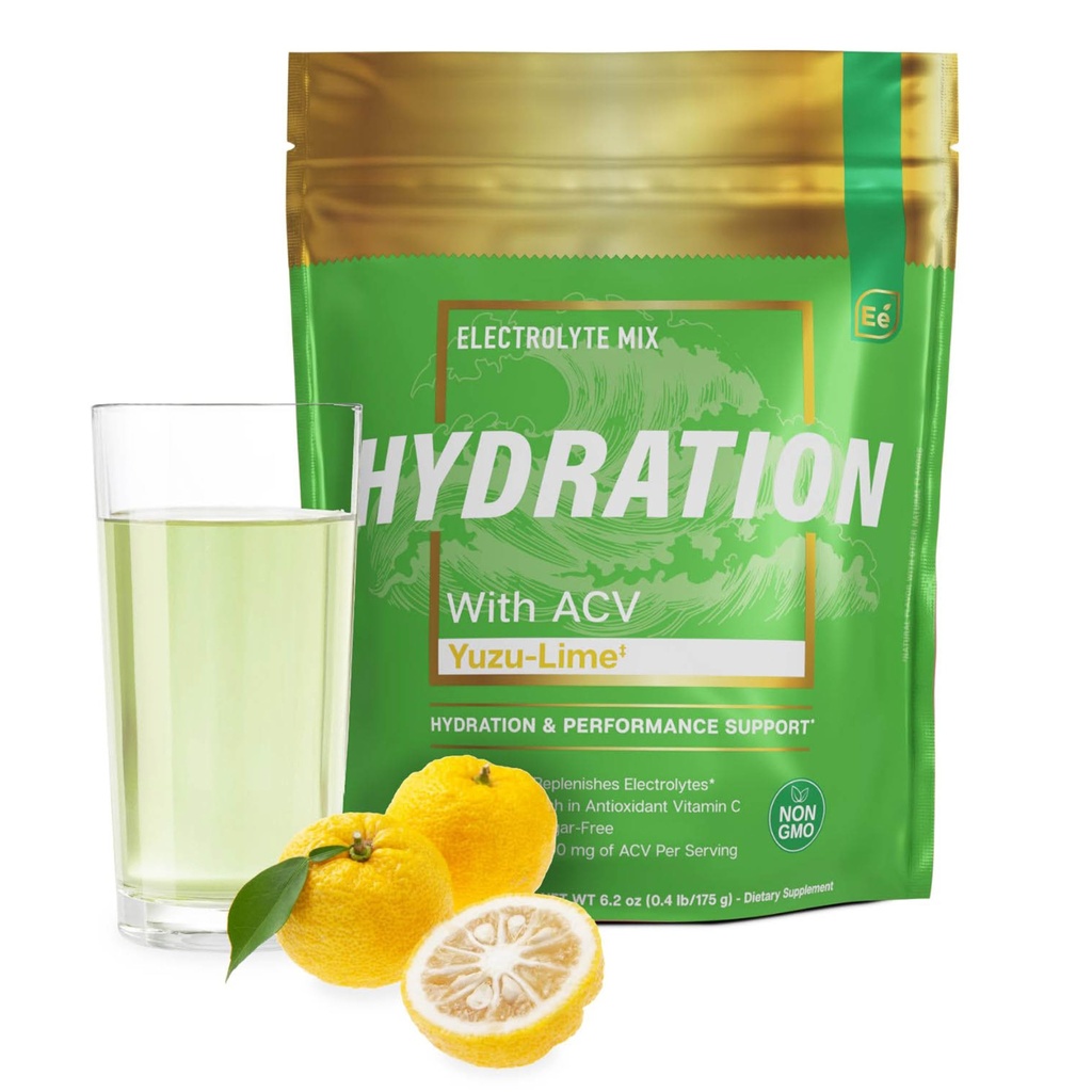 Esencjonalne elementy pakietów nawadniających - Yuzu Lime Pack - Sugar Free Electrolytes Powder Pakiety - 25 Stick Packs of Electrolytes Powder No Sugar - Napoje nawadniające - z ACV & Witamina C
