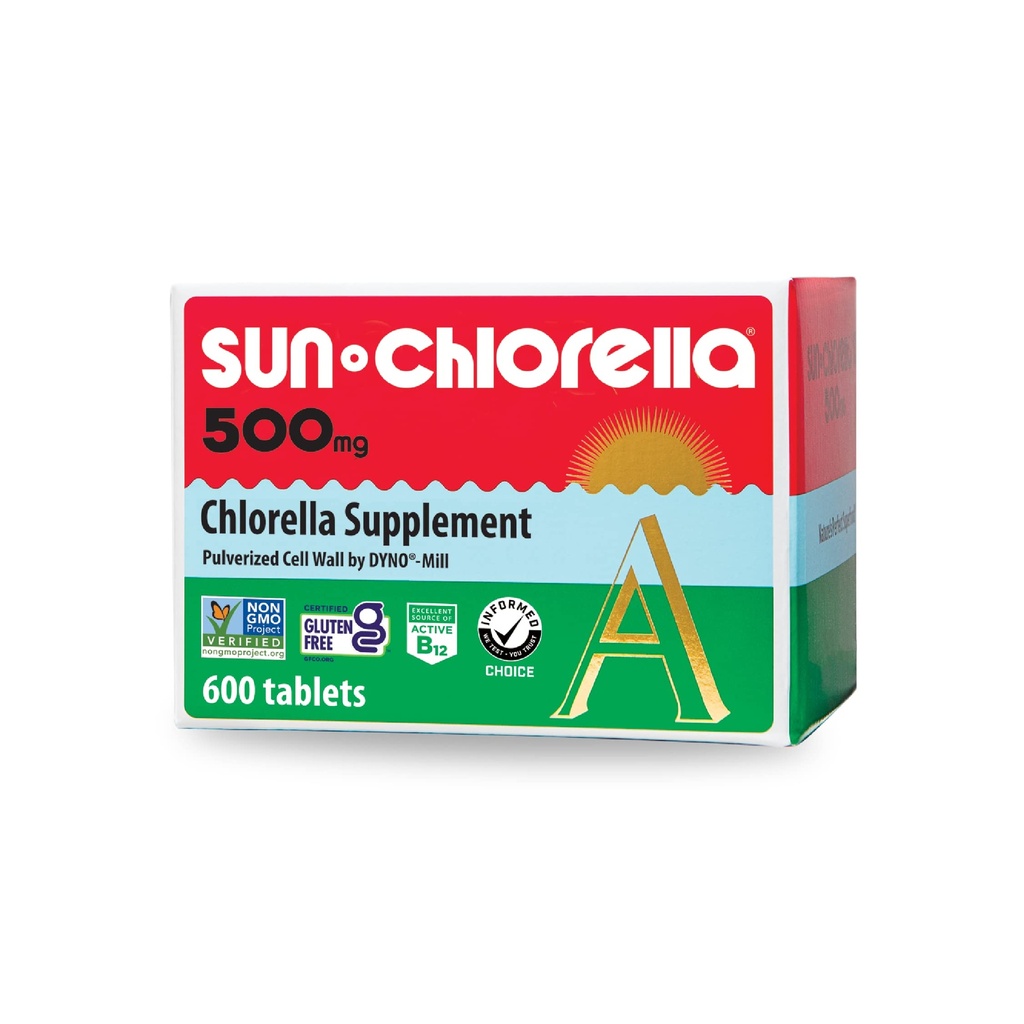 Sun Chlorella 500mg Whole Body Wellness Green Algae Superfood Supplement - Immune Defense, Gut Health, Natural Oczyszczanie, Energy Boost - Chlorofil, B12, Żelazko, Białko - Non-GMO - 600 Tabletki
