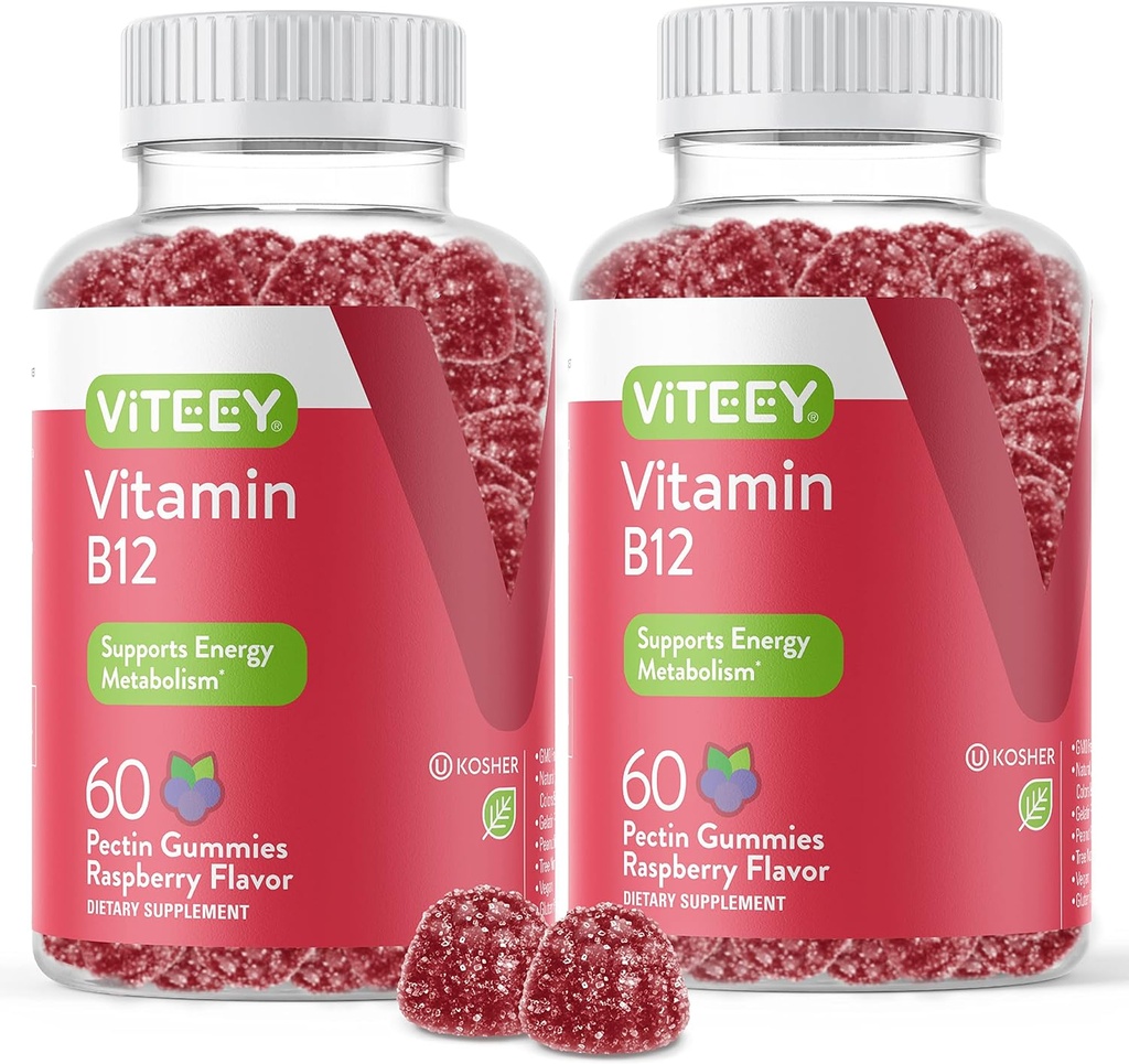 VITEEY Witamina B12 Gummies - Wsparcie Kognitywne i Energy Gummies - Wegan, Żelatyna Free, Gluten Free - 60 Count