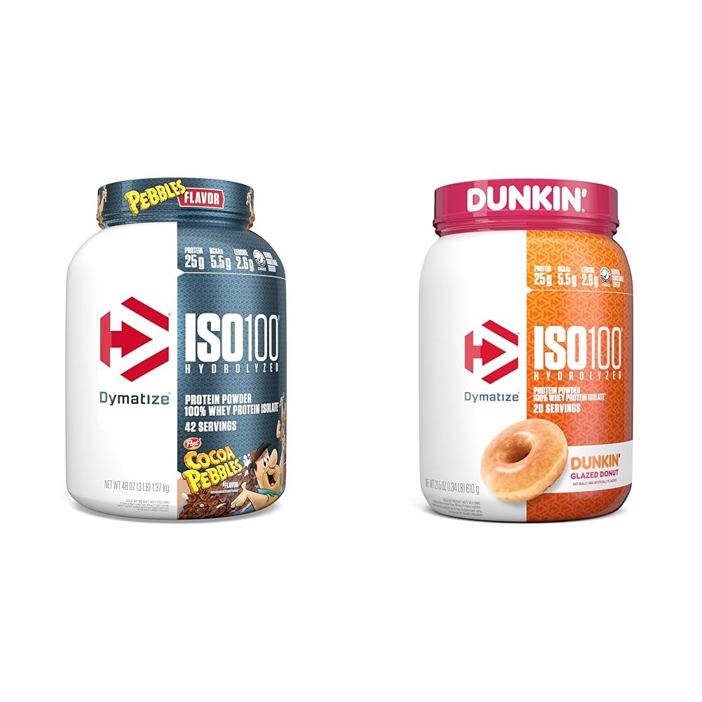 Dimatize ISO100 Proszek z hydrolizowanego białka, 100% Izolat serwatkowy, 25g białka, 5,5 g BCAA i ISO100 Proszek z hydrolizowanego białka, 100% Izolat serwatkowy, Dunkin 'Glazed Donut Flavor