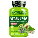 NATURELO Witamina D3 K2 - Wegan z rośliną D3 z Lichen - Naturalny suplement do systemu immunologicznego, Wsparcie dla kości, Heart Health - Całość żywności - Nie-GMO - Gluten Free, 60 Kapsułki
