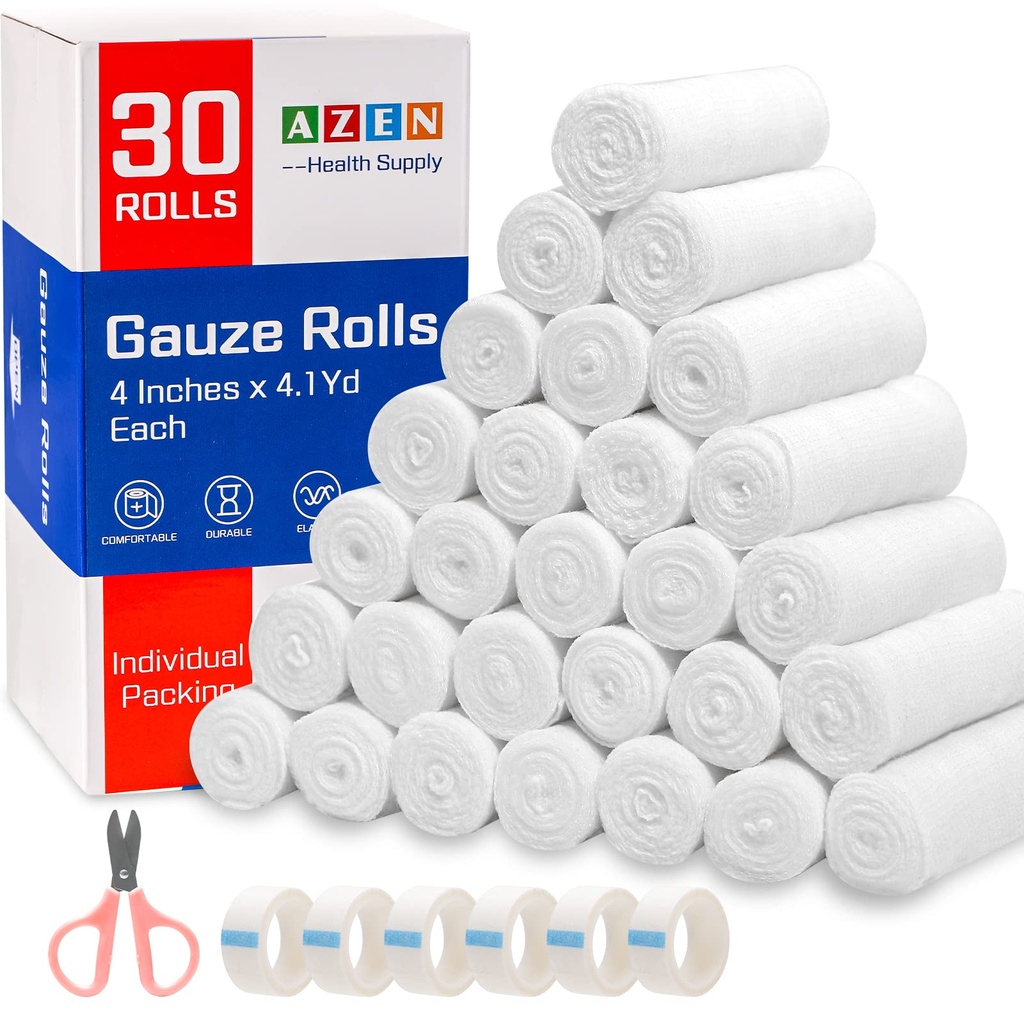 AZEN 30 Opakowania bandaże rolki Gauze, 4 w x 4.1 Jards, Premium Medical Supplies & First Aid Supplies, Bandage Wrap Vet Wrap, Mummy Wraps