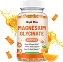 Magnezu Gummies dla dorosłych - Magnezu Glucynian Suplement z witaminą B6, L- teaniną, Witaminą D, CoQ10 - Magnezu Comlex Gummies dla nastroju, kości i mięśni, Cukier Wolny Flavor Pomarańczowy 60