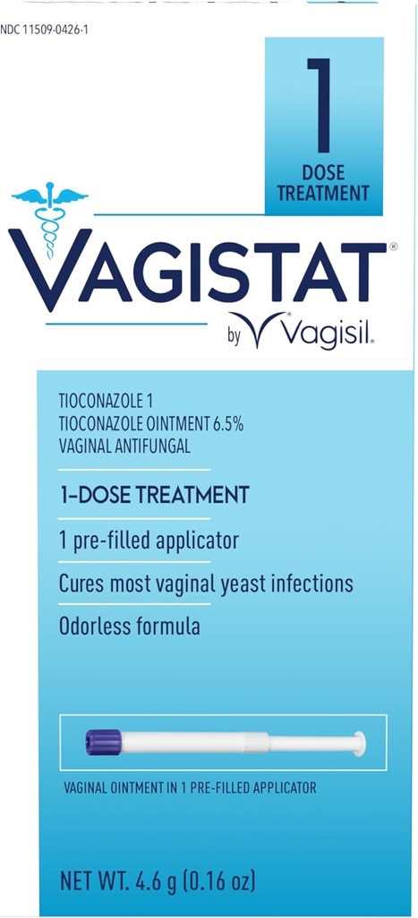 Vagisil Vagistat 1 dzień Pojedyncza dawka Leczenie zakażenia drożdży u kobiet, przeciwgrzybicze Ointment pomaga złagodzić zewnętrzne swędzenie i podrażnienie, 1 Przed napełnionym bez dotyku
