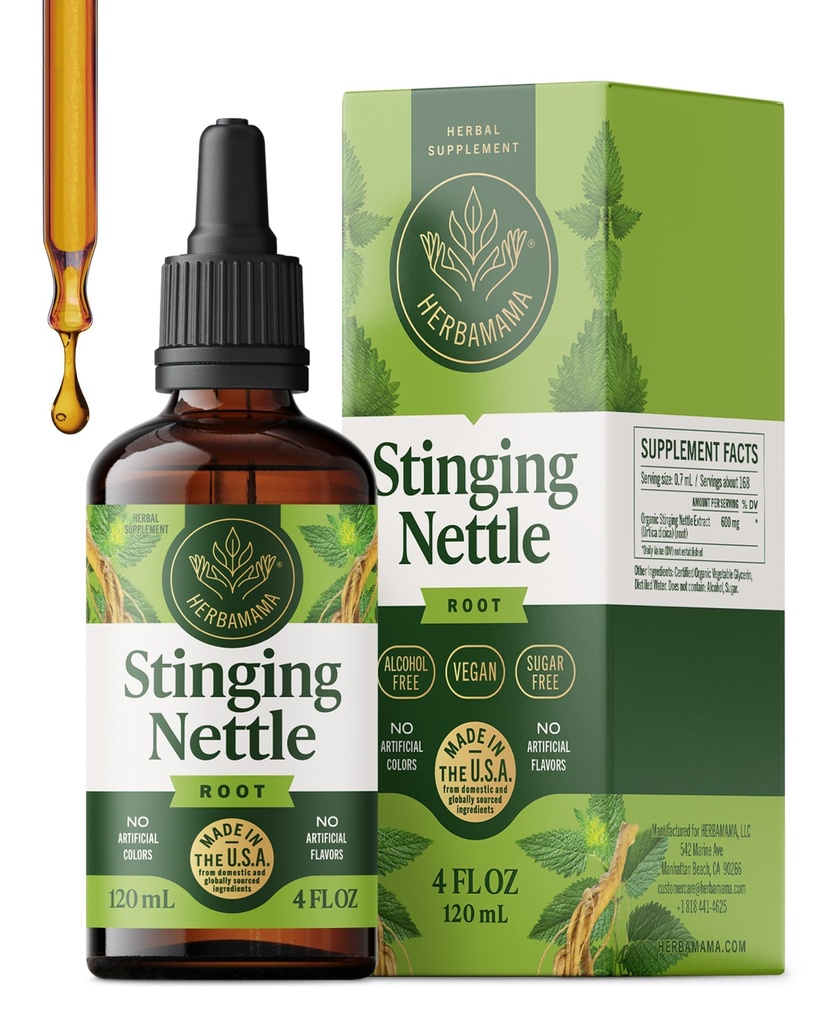 HERBAMAMA Stinging Nettle Tincture - Wegan Urynary Tract Support with Stinging Nettle Root Extract - Non- GMO, Alkohol & Sugar- Bez Urtica Dioica Suplement - 84- Day Supply