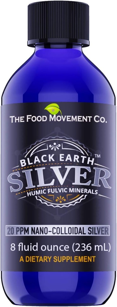 The Food Movement Black Earth Silver z Humic Fulvic Acids, Ślady minerałów na wsparcie immunologiczne, Detox, Gut Health - 8 fl Oz Liquid Drops Suplement