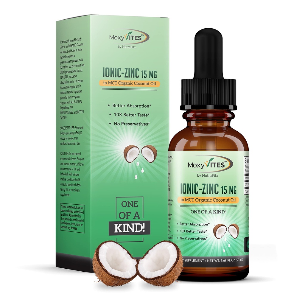 Organiczny Cynk Suplementy dla Dzieci, Dorośli - Cynk siarczan - Płynny Cynk Suplement - Czysty Jonowy Cynk Krople w oleju kokosowym dla wsparcia immunologicznego, Skóra - NO Konserwanty & Wielki smak - 100 Wegan Słupki
