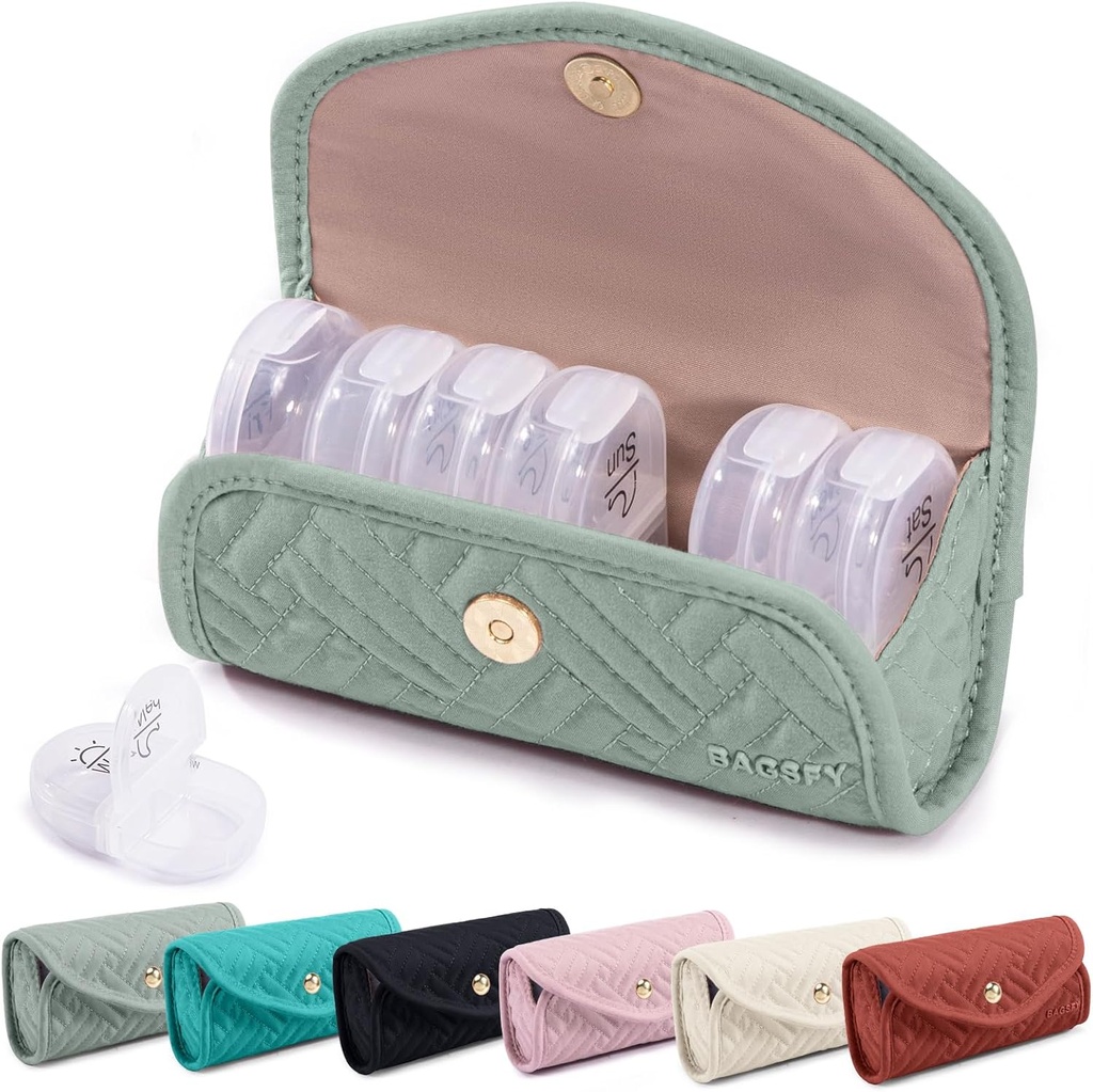 BAGSFY Cotygodniowy Pill Organizator 2 razy dziennie w Cute Fabric Pill Case, Medicine Bag, AM PM Pill Box 7 Day, Przenośne Medication Travel Case for Pills, Witaminy, Oleje rybne, Suplementy.