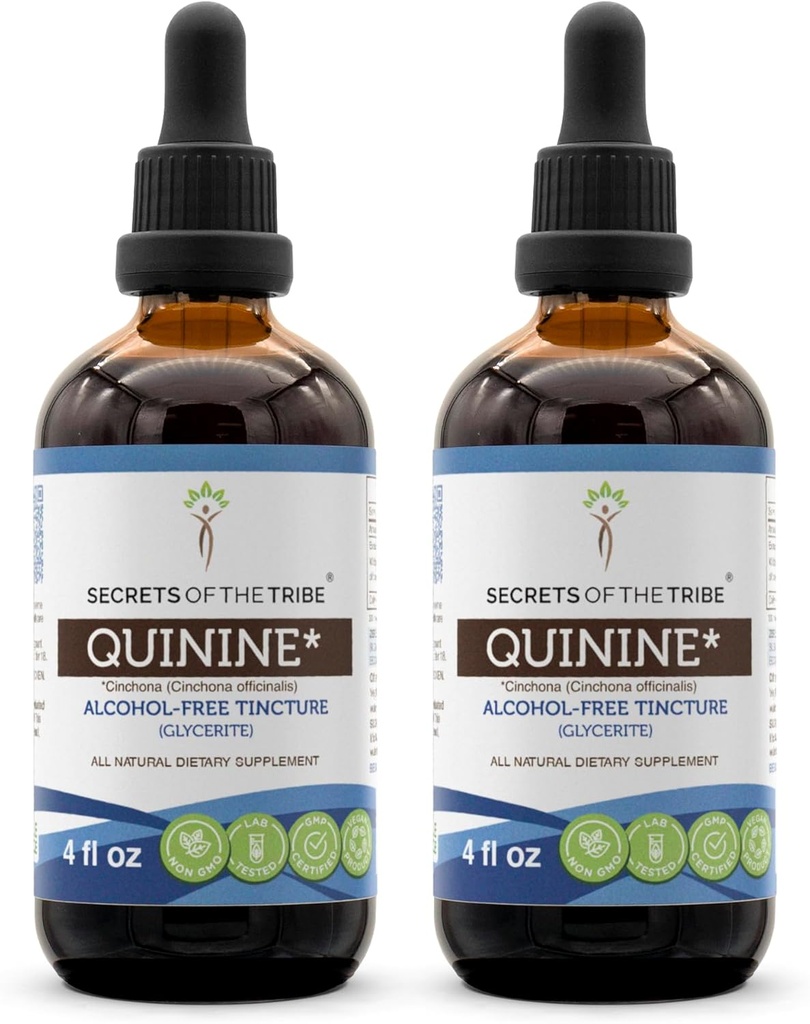 Secrets of the Tribe Chinine Tincture Free Alcohol Liquid Extract, Chinina (Cinchona officinalis) Dried Bark (2x4 FL OZ)