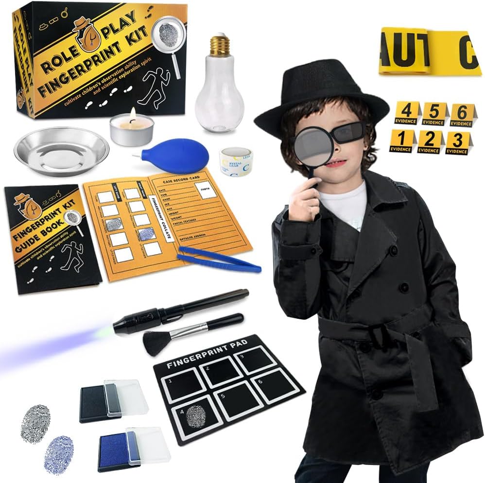 Zestaw szpiegowski dla dzieci Detective Detective Fingerprint zabawki prezenty dla 5 6 7 8 9 10 11 Lat starych chłopców dziewczyny badania rola Play Dress Up kostium Edukacyjne Nauka Tajny Agent Finger Drukuj Identyfikacja