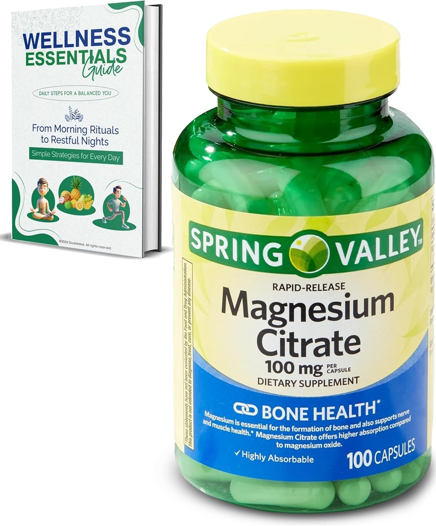 Magnezu Citrate 100mg Ximax 124; Citrato de Magnesio, 100 kapsułki Ximax 124; Wysoko absorbowalne Ximax 124; Rapid Release for Bone, Nerve, Muscle Health Xi124; Suplement do snu, Serca, Suplementy magnezu