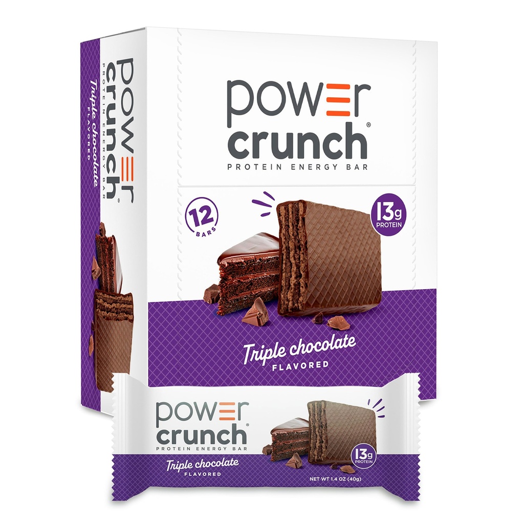 Power Crunch Protein Wafer Bary, Wysokie Przekąski Protein z pysznym smakiem, Triple Chocolate, 1.4 unce (12 Count)