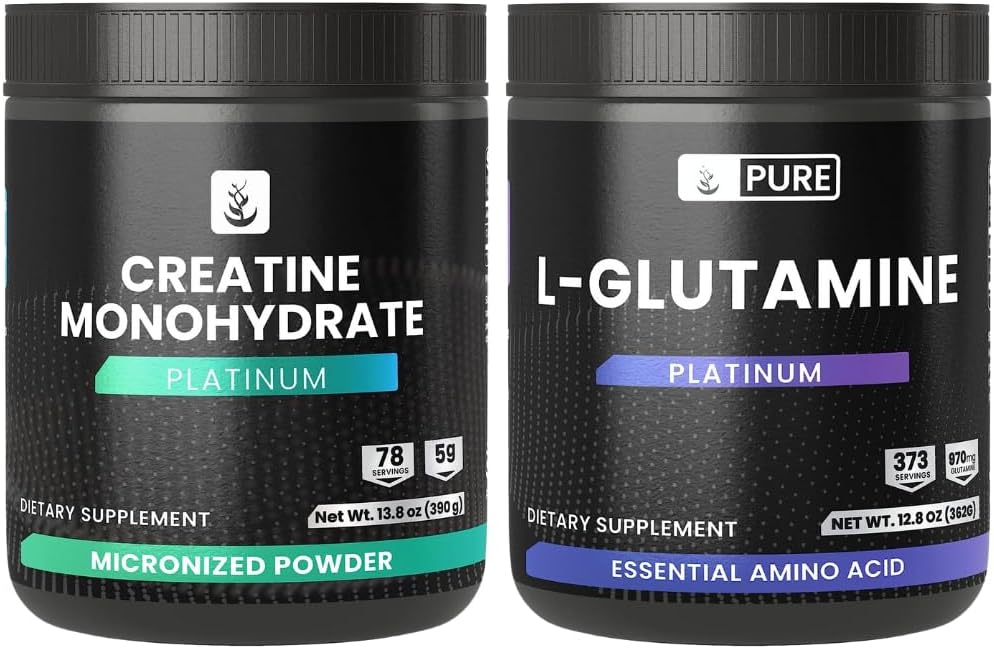 PURE WŁÓKIENNICZE L- glutaminy i kreatryny Monohydrat Powder Bundle, Ćwiczenia i styl życia, Proszki uzupełniające